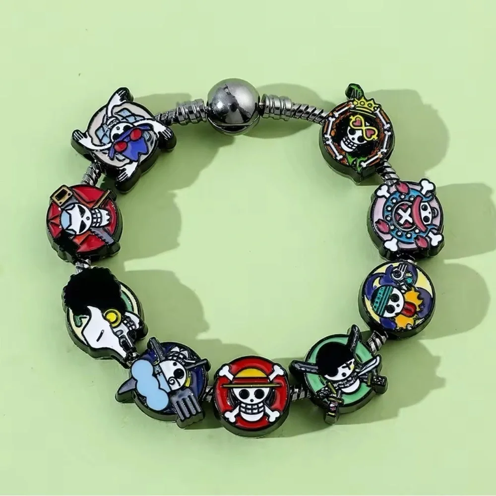 One Piece Anime Black Rhodium Gold Plated Loaded Enameled Charm Bracelet Design